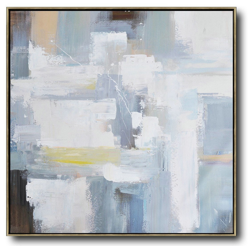 Abstract Painting Extra Large Canvas Art,Oversized Palette Knife Contemporary Art,Contemporary Artwork,Grey,White,Blue,Yellow.etc